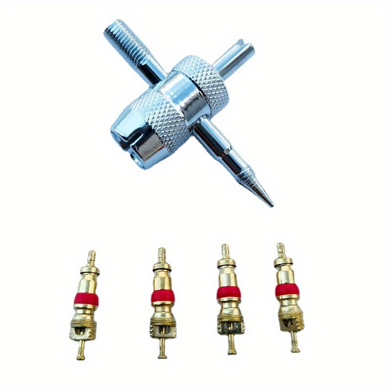 Universal Tire Valve Repair Tool Set with 4 Copper Valve Cores - Durable and Easy-to-Use Tire Valve Maintenance Kit