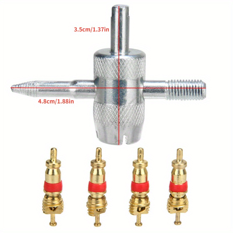 Universal Tire Valve Repair Tool Set with 4 Copper Valve Cores - Durable and Easy-to-Use Tire Valve Maintenance Kit