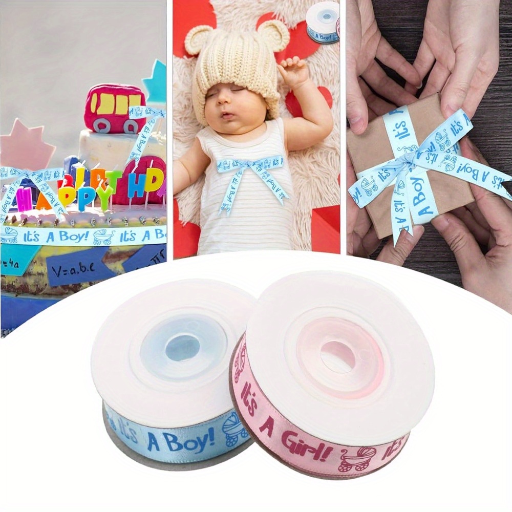 A Boy Girl Printed Ribbon Blue Baby Shower Satin Ribbon - Temu