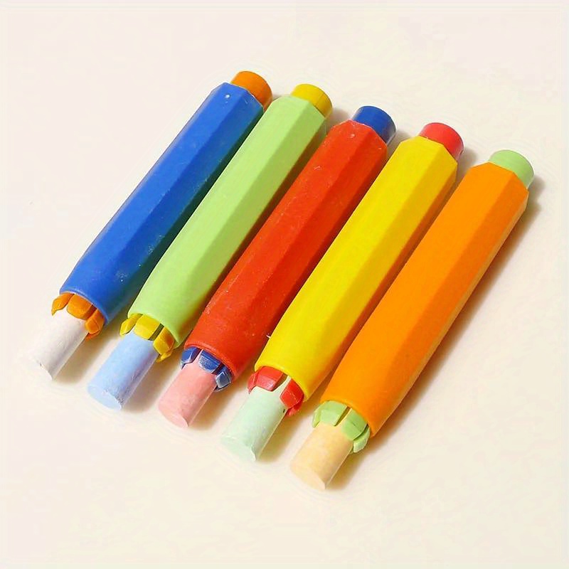 Lot de 12 Crayons Craie de Couleur Sans Poussière avec Porte-Craie