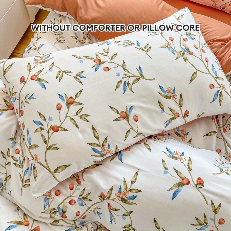 3pcs set   and fruit plant pattern quilt cover 1pc pillowcase 2pcs   style home bedding comfortable   non ball   machine washed single   large size details 9