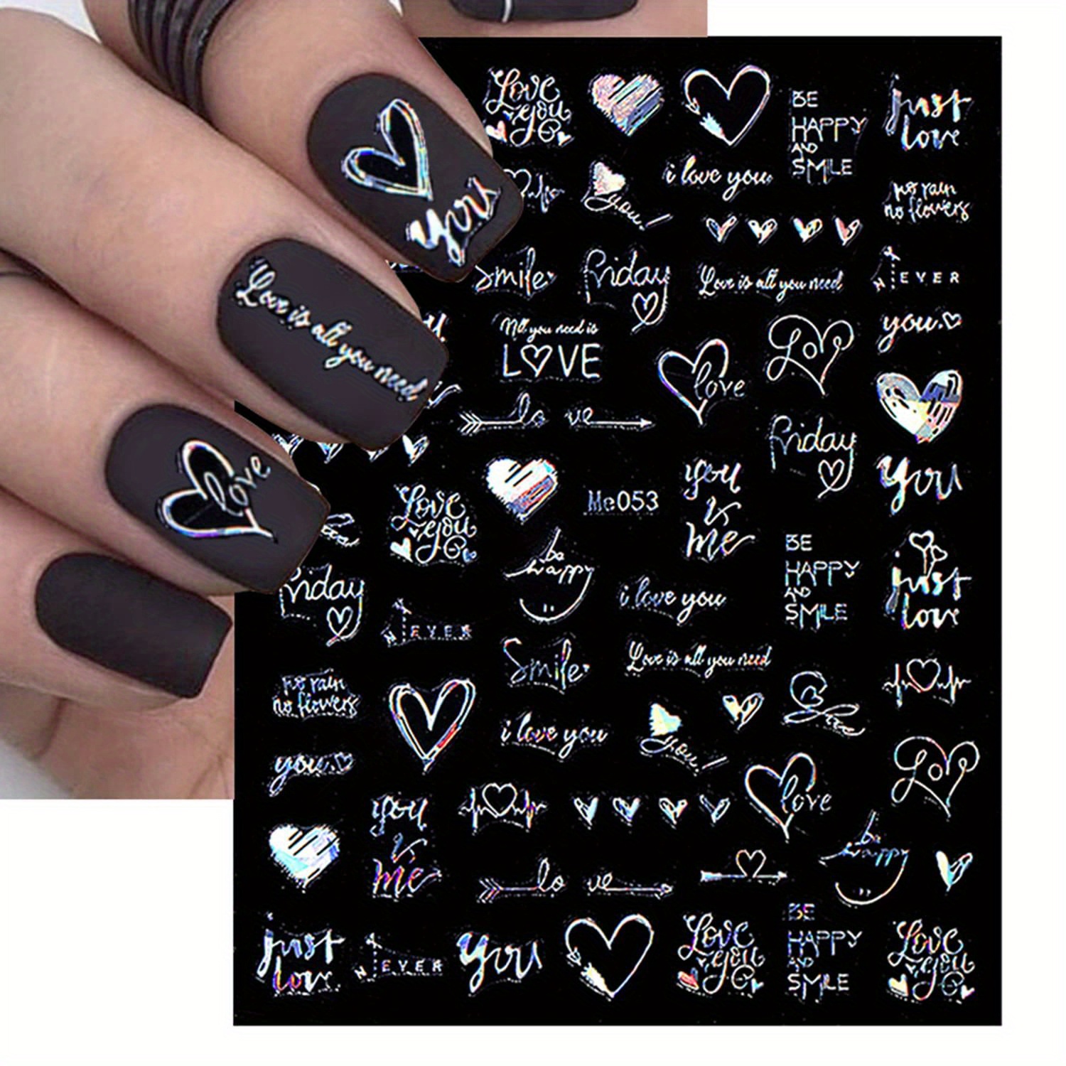 Valentine Nails Heart Nail Nails Art 3D Decal Wraps Stickers Decals Love  Hearts Letter YT595