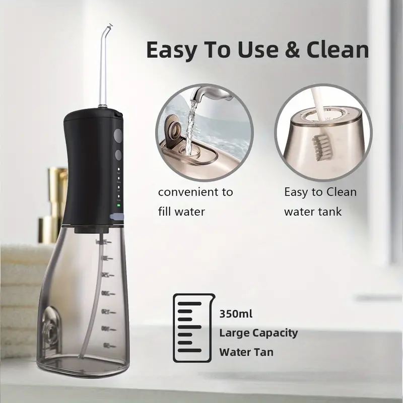 Water Dental Flosser Oral Irrigator With 4 Models, 11.83oz Cordless Water Teeth Cleaner Pick 4 Tips, IPX7 Waterproof Rechargeable Portable Powerful Battery, For Travel & Home Braces details 9