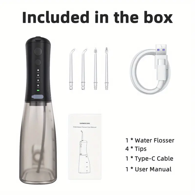 Water Dental Flosser Oral Irrigator With 4 Models, 11.83oz Cordless Water Teeth Cleaner Pick 4 Tips, IPX7 Waterproof Rechargeable Portable Powerful Battery, For Travel & Home Braces details 11