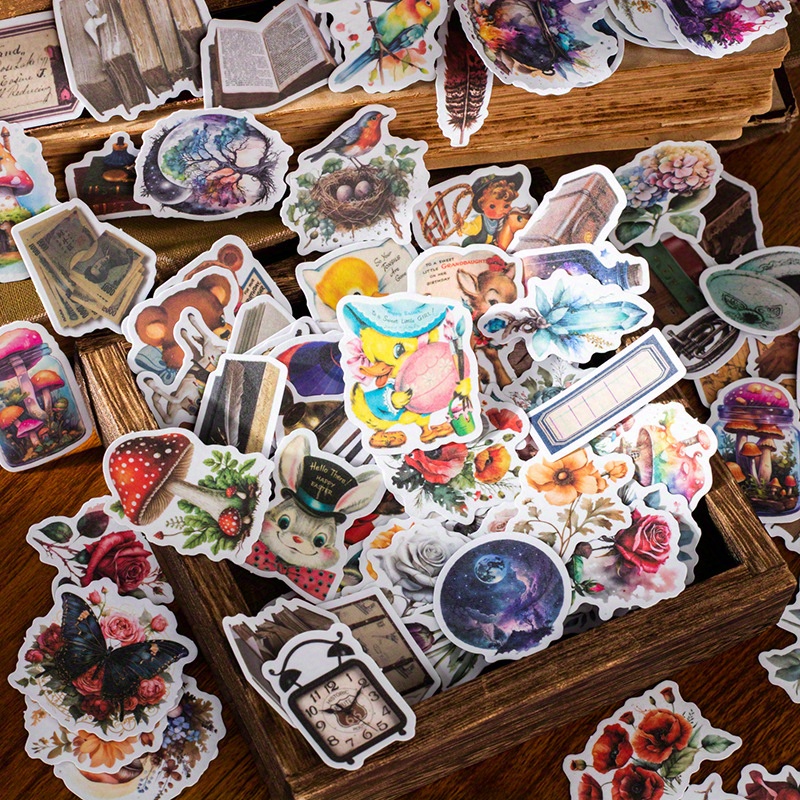 200PCS Autocollant Scrapbooking Vintage Papier Autocollant Stickers  Fournitures de Scrapbooking DIY Décoratif pour carnet Journal -A