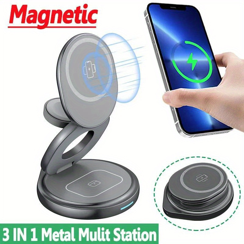 for iPhone 14 13 15 Pro Max 3-In-1 Foldable Magnetic Wireless Charger Stand  Pad