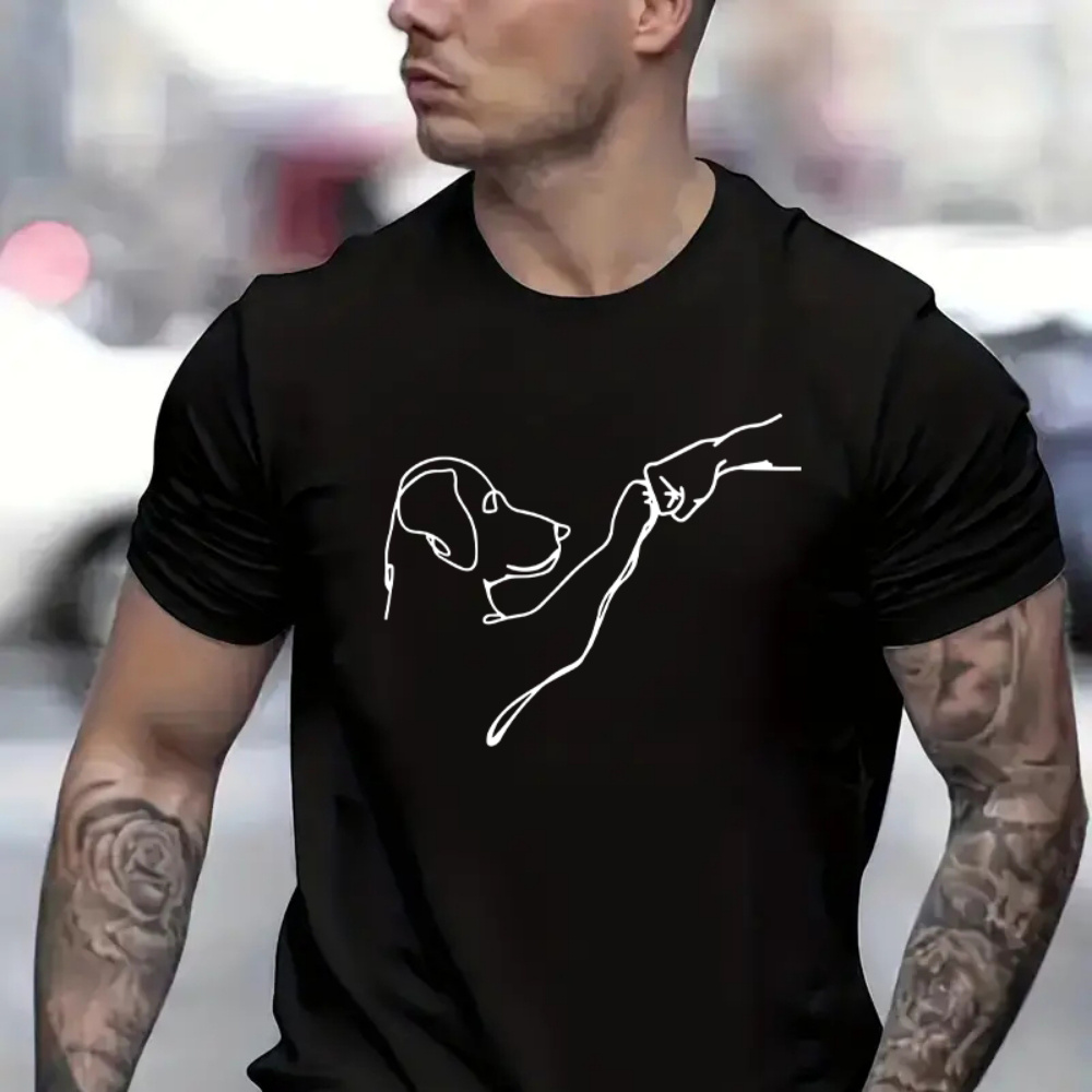 

Dog And Fist Print Men's Creative Top, Casual Short Sleeve Crew Neck T-shirt, Men's Clothing For Summer Outdoor