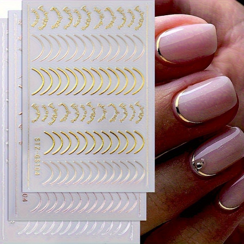 

3 Sheet Golden Silvery Swirl Line Design Nail Art Stickers, Self Adhesive Nail Art Decals For Nail Art Decoration, Nail Art Supplies For Women And Girls