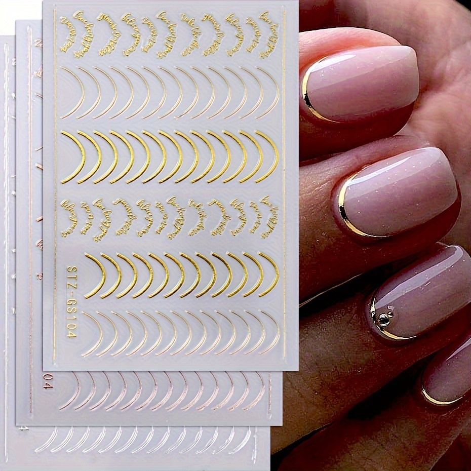 Autocolantes   De Unhas Com   De Linhas Douradas E Prateadas Em  , Autocolantes Autocolantes       De Unhas, Suprimentos   De Unhas   Mulheres E   detalhes 0