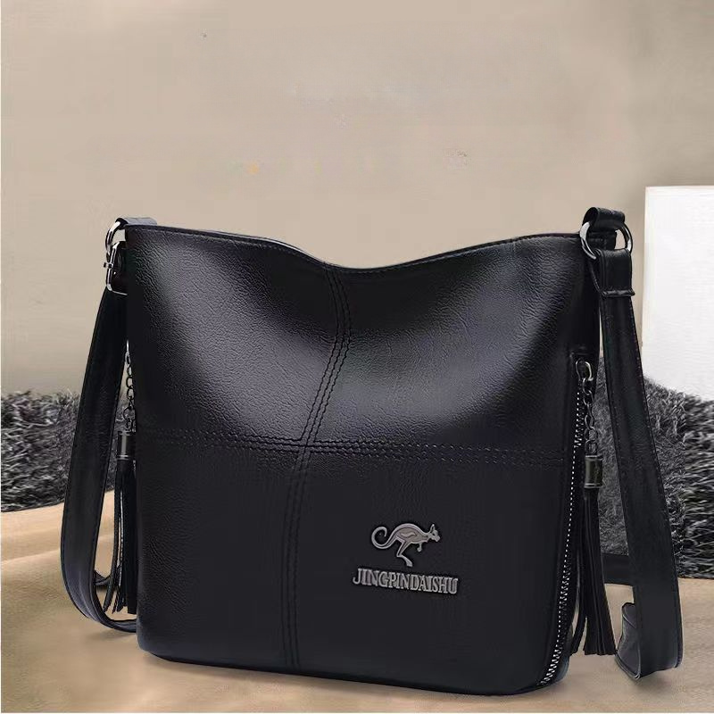 Image of New Women' Pu Soft Shoulder Crossbody Bag Women's Bucket Bag Middle-aged Mom -match Fashion Large Capacity Crossbody Shoulder Bag