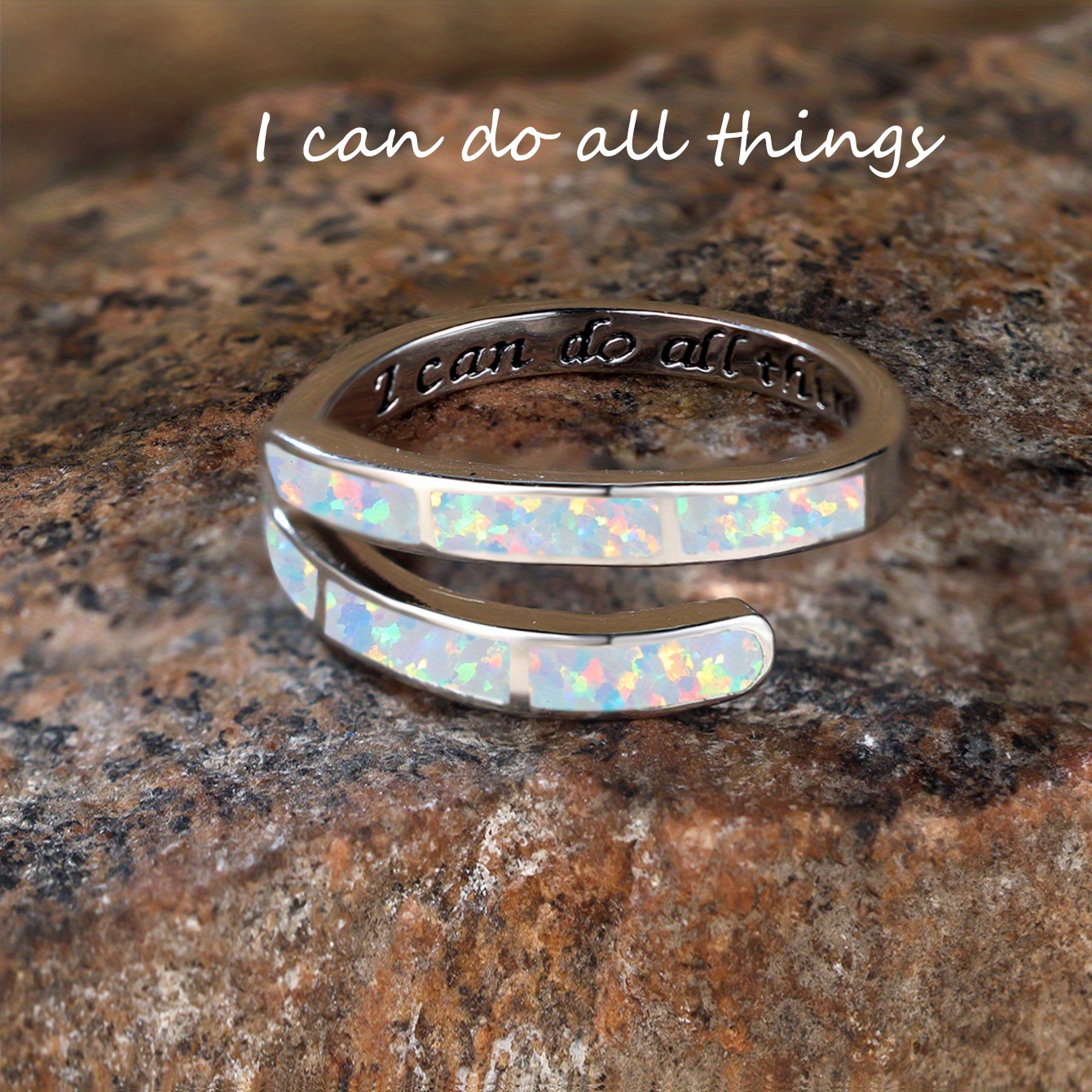 

I Can Do All Things English Lettering Open Opal Ring For Women Inspiration Finger Ring Jewelry Daily Wear