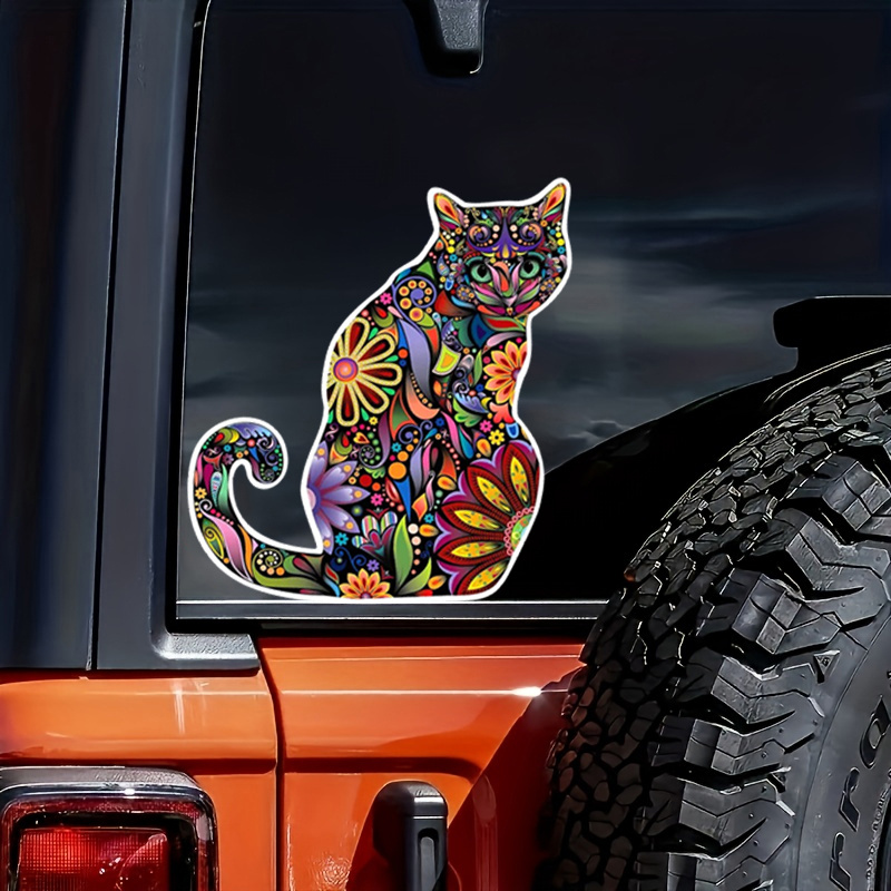

1pc Cute Cat Stickers - Colorful Flower Car Decal - Perfect Gift For Pet Lovers
