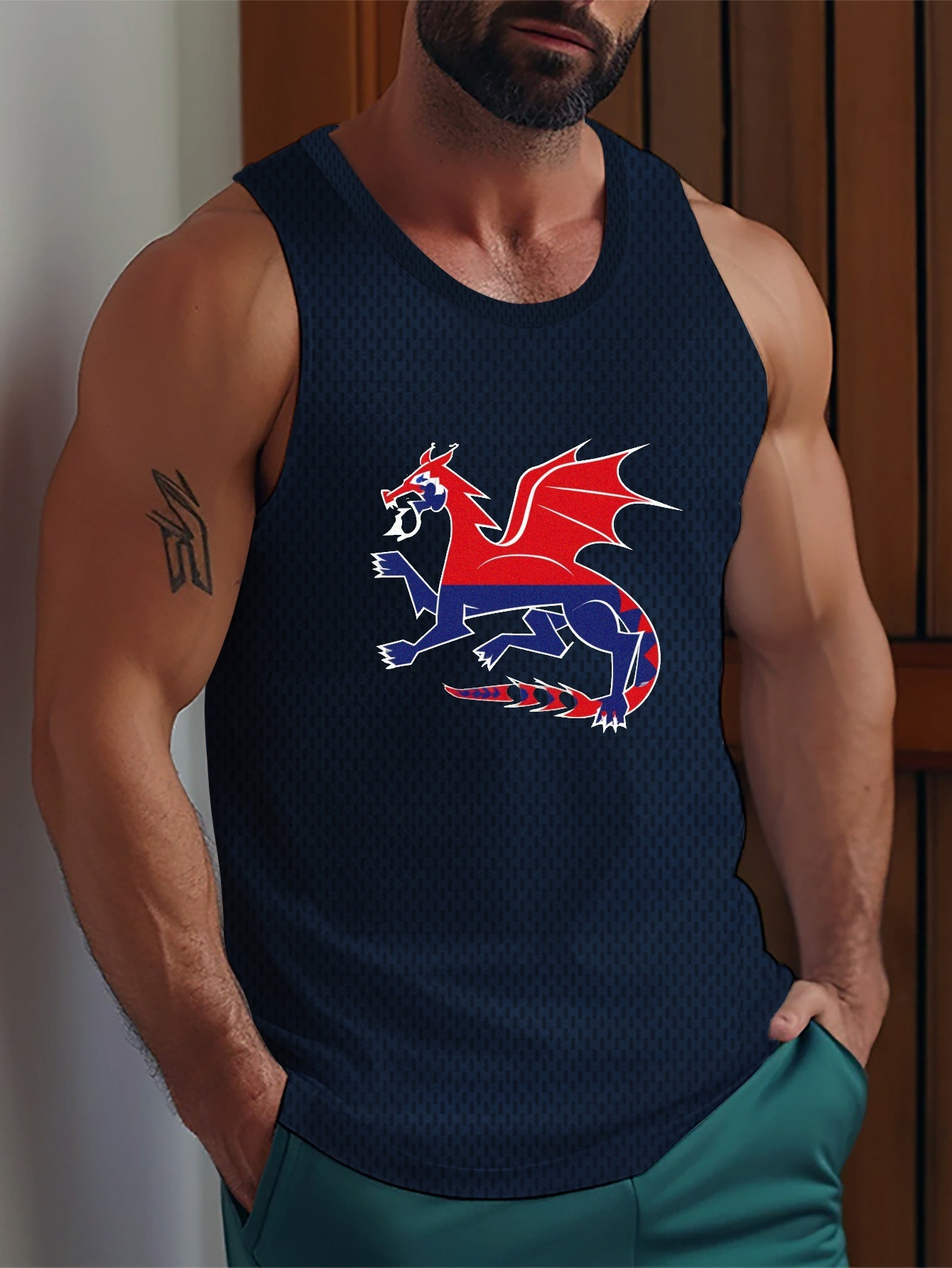 Men's Sleeveless Dragon Print Vest Active Undershirts - Temu Australia