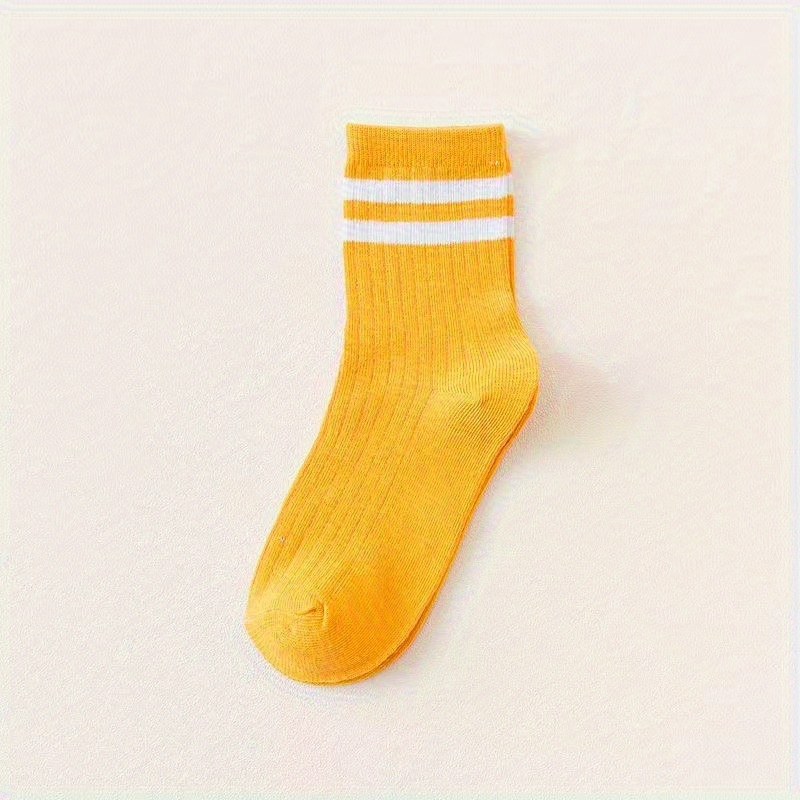 5 Pairs Men's Solid Striped Crew Socks Breathable Comfy Casual Unisex Socks