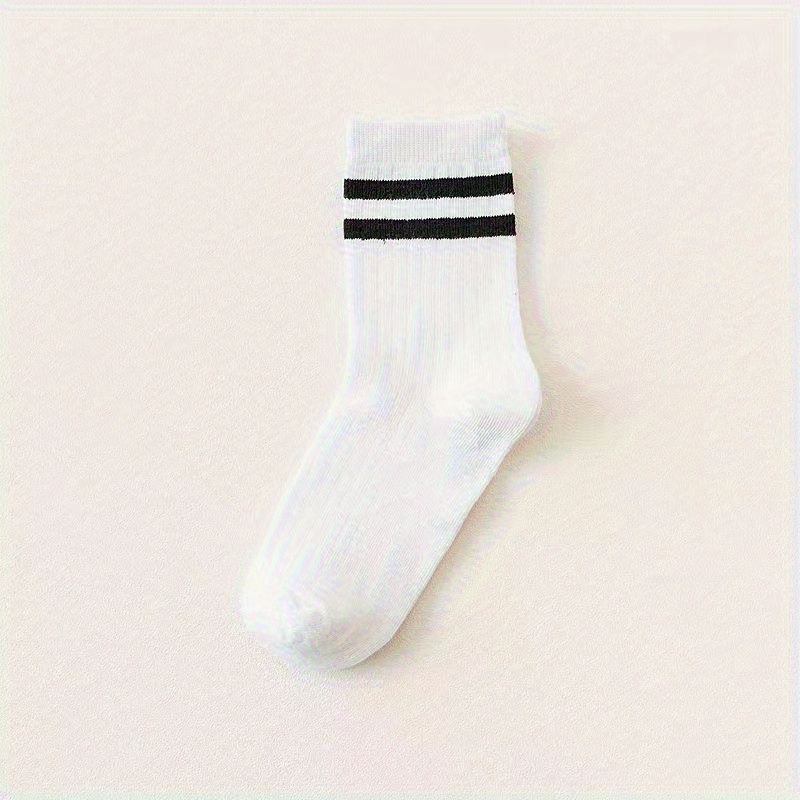 5 Pairs Men's Solid Striped Crew Socks Breathable Comfy Casual Unisex Socks