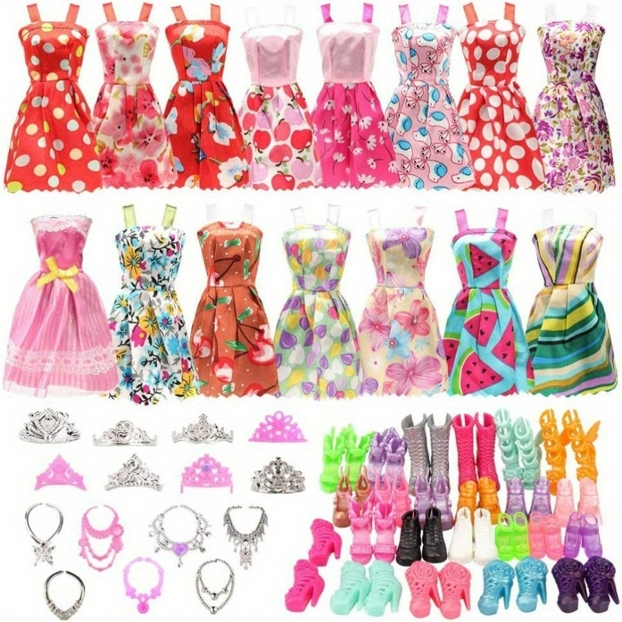 32 pcs For Doll Barbie Clothes and Accessories 10 pcs Party Dresses 22 pcs  Shoes