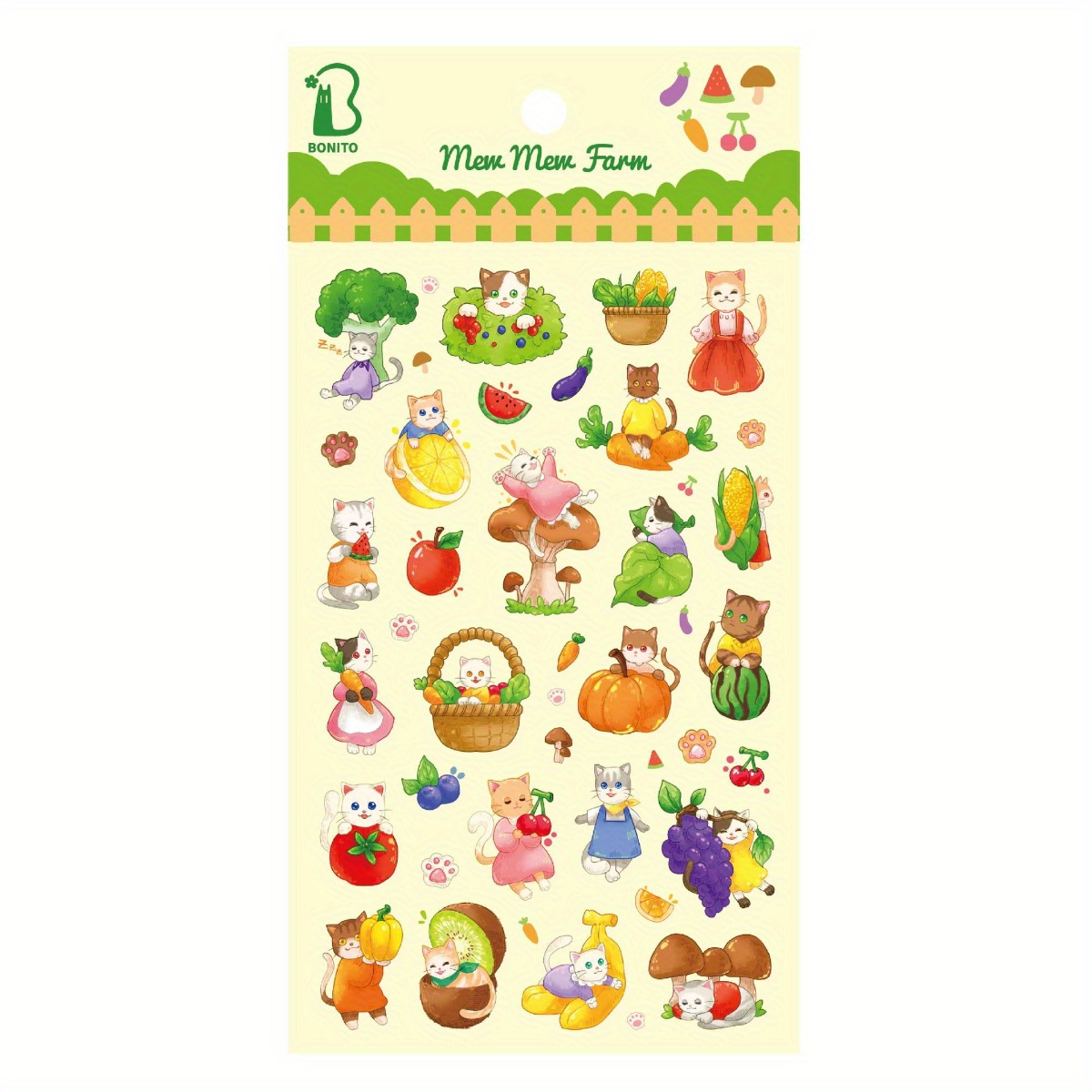 Cats Animals Fruits PVC Stickers Scrapbook Journal Diary Stationery Decor Gift