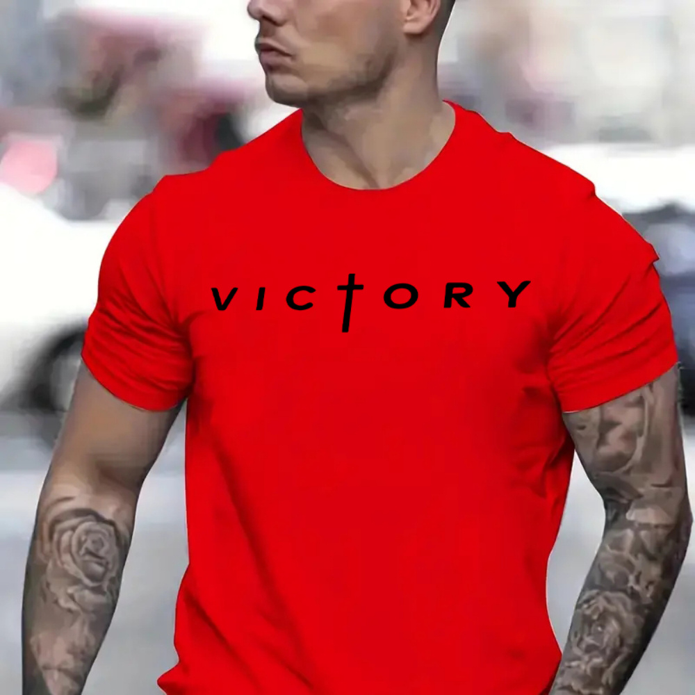 

Victory Print Men's Creative Top, Casual Short Sleeve Crew Neck T-shirt, Men's Clothing For Summer Outdoor
