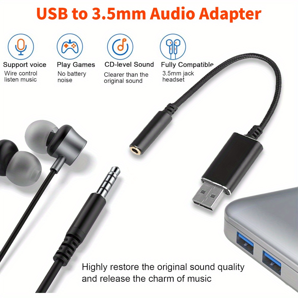 USB to 3.5mm Aux Headphone Jack Cable Adapter For PC PS4 Laptop MacBook
