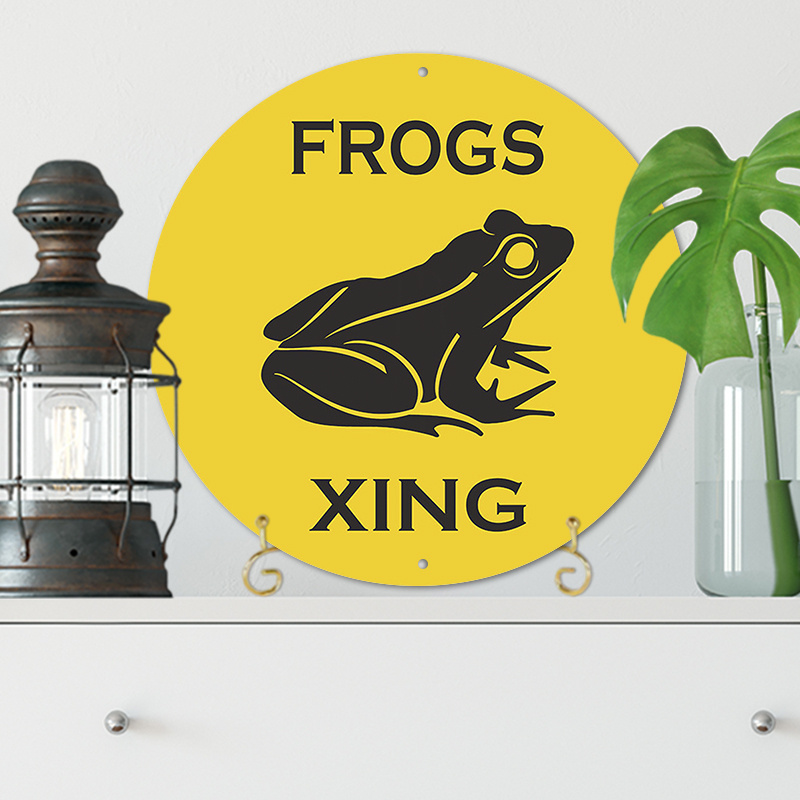 

1pc 8x8inch (20x20cm) Round Aluminum Sign Metal Tin Sign Frogs Xing Crossing Metal Signs For Home Coffee Garage Wall Decoration