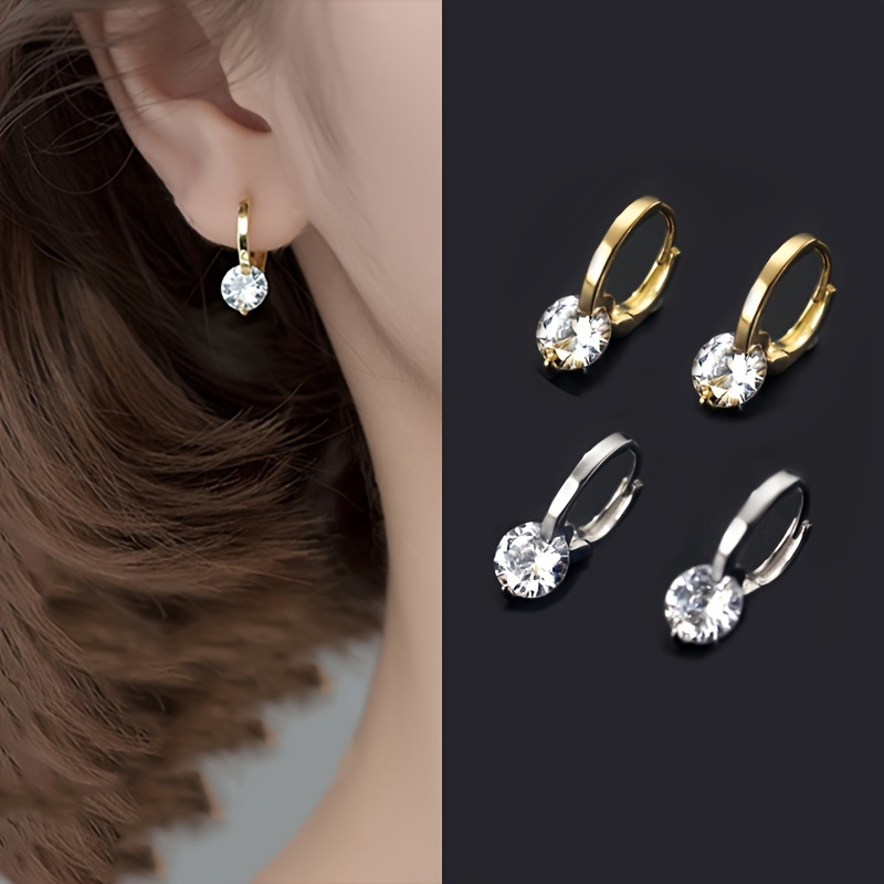

Shiny Artificial Gemstone Hoop Earrings, Monochrome Silver Plated Copper Ear Jewelry, Elegant Punk Style Ring Earrings For Women