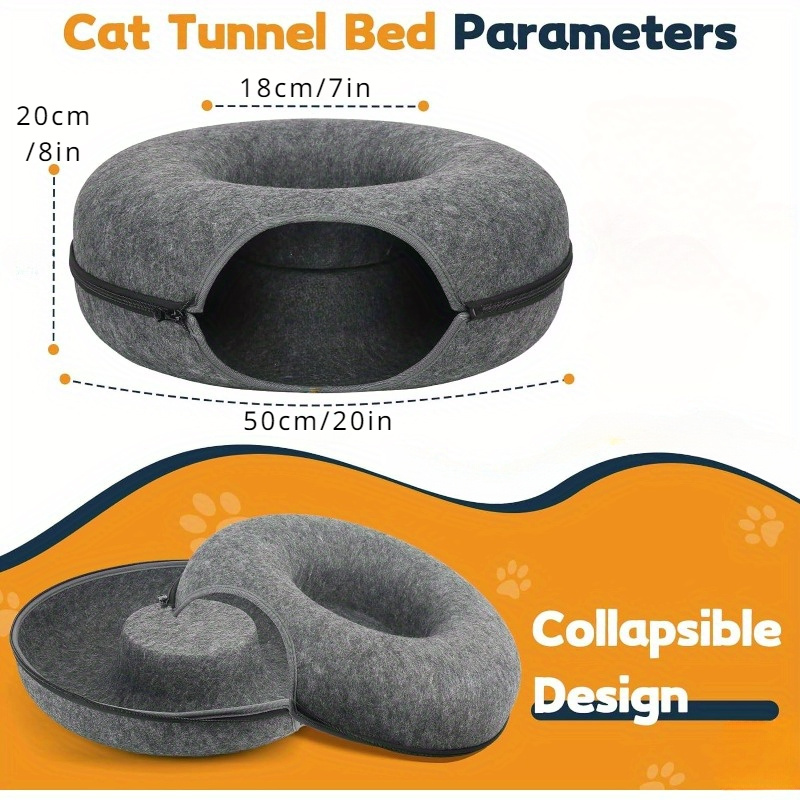 1PC Túnel Para Gatos, Camas Desmontables Para Gatos De Interior, Juguete De Túnel Para Gatos, Cueva Para Gatos, Cama Redonda De Fieltro Para Gatos 2