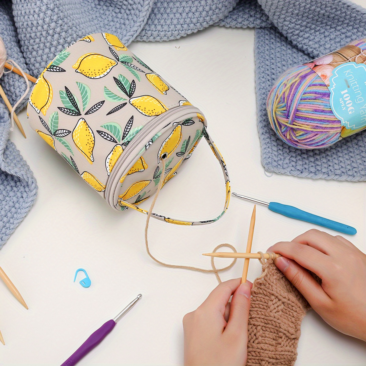 Set of 3 Portable Craft Storage Bags - Large Capacity Yarn Drum Bag, Travel  Crochet Organizer, Small Knitting Kit Case : : Home