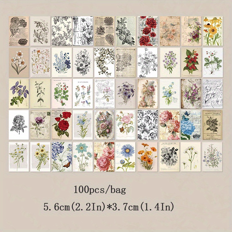 TEMU 100pcs/bag Mini Small Material Book, 5.6cm(2.2in)*3.7cm(1.4in) Universe Plants And Flowers Tear Material Paper, Handmade Diy Colored Paper