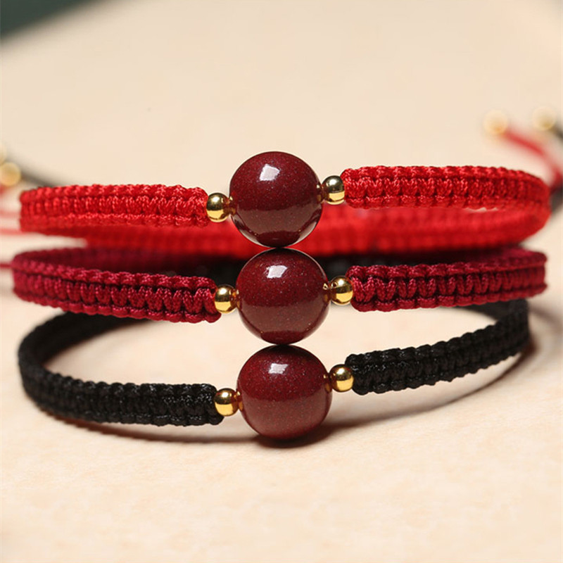 

1pc Natural Cinnabar Beads Braided Rope Bracelet, Couple Rope Braided Friendship Bracelet, Casual Hand Jewelry Gifts For Women Men