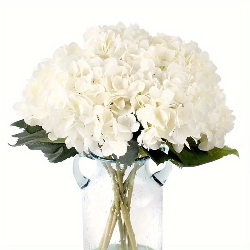 

5pcs Stunning White Hydrangea Bouquets - Perfect For Home, Weddings, And Parties - Realistic Flowers With Stems For Summer Decor