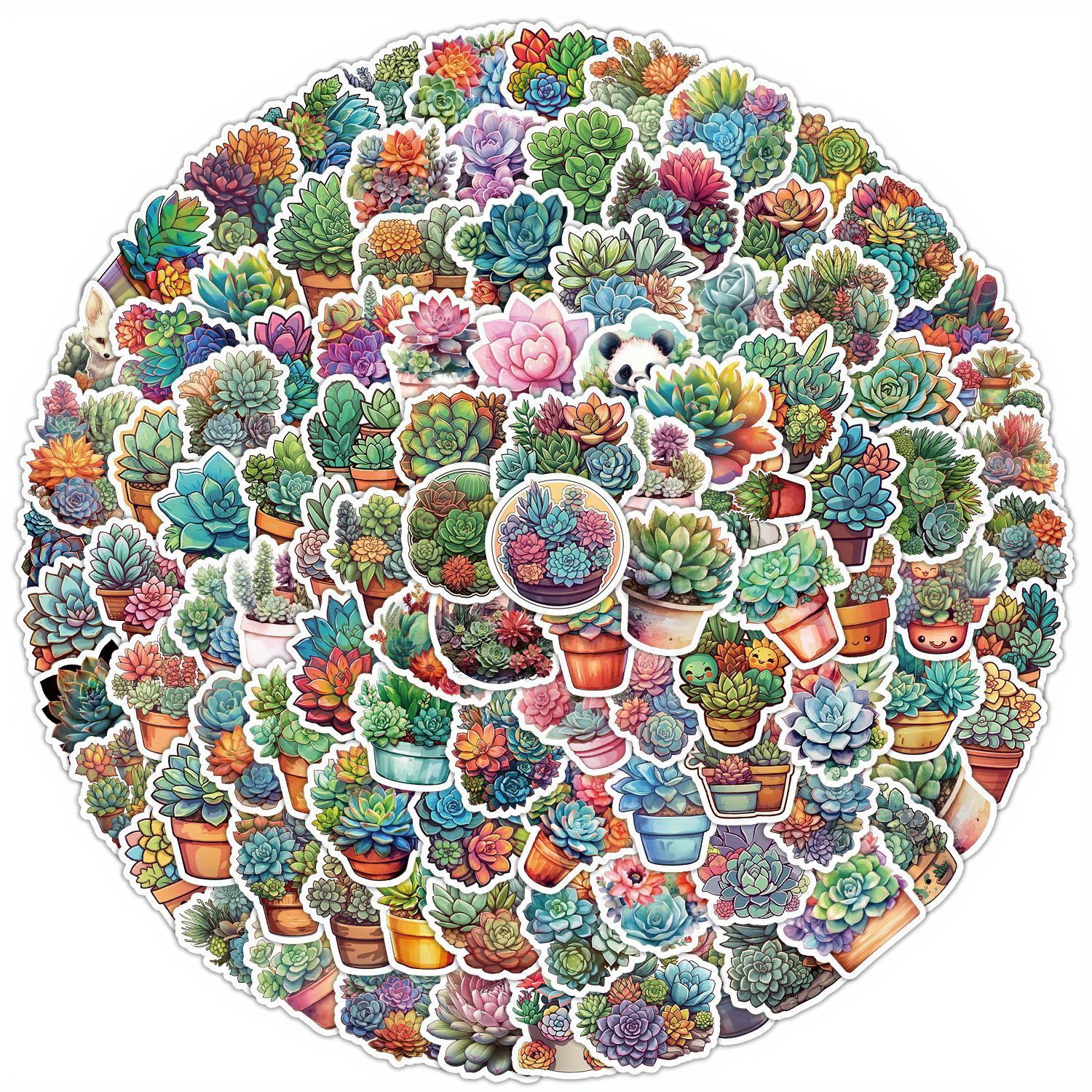 Image of 100pcs Succulent Plant Stickers, Green Plant Potted Plant Stickers For Skateboards, Phones, Guitars, Motorcycles, Cars, Laptops, Vinyl Stickers, Water Bottles, Party Supplies