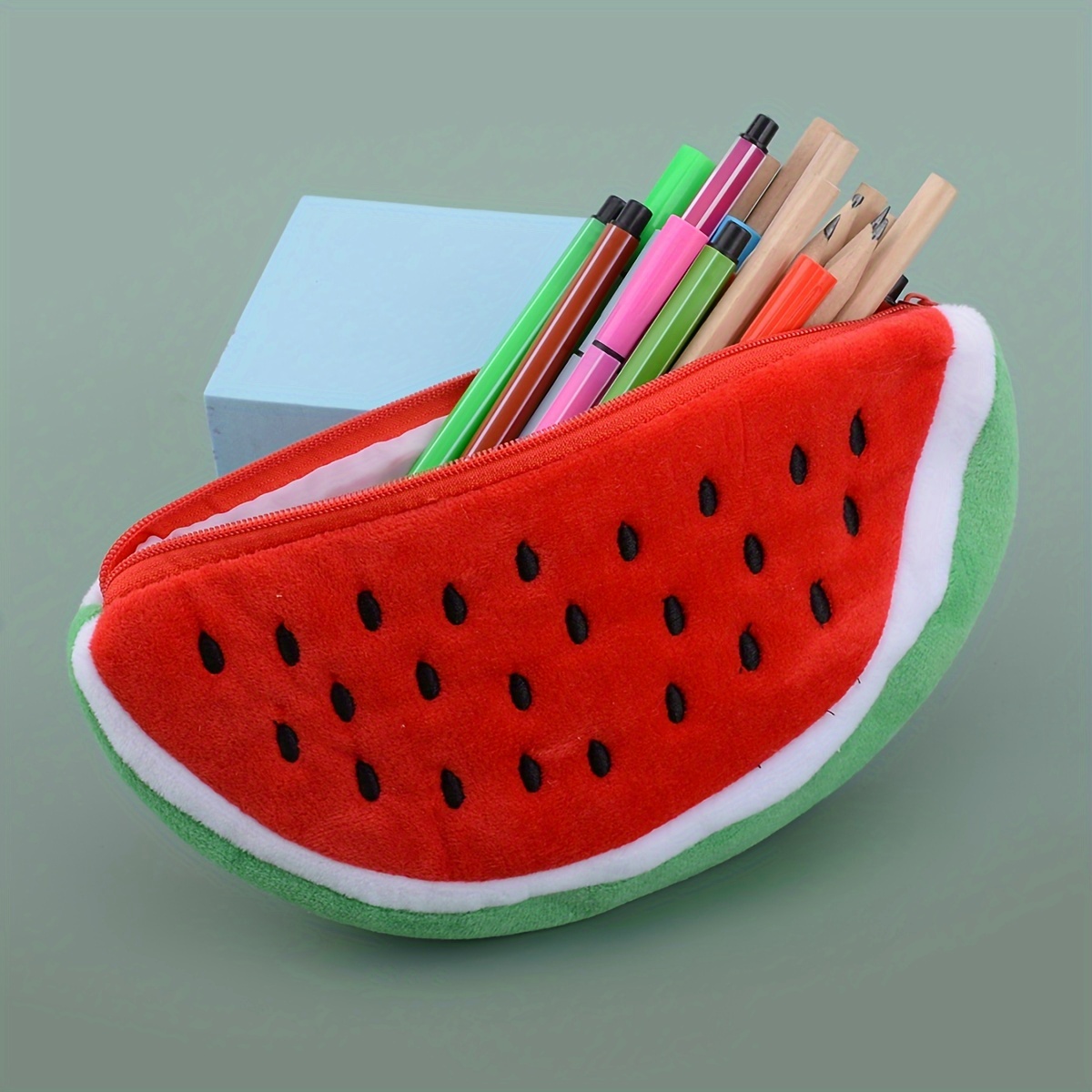 

1pc Add A Splash Of Summer To Your Pencil Case With This Creative Cute Watermelon Plush Pencil Case!