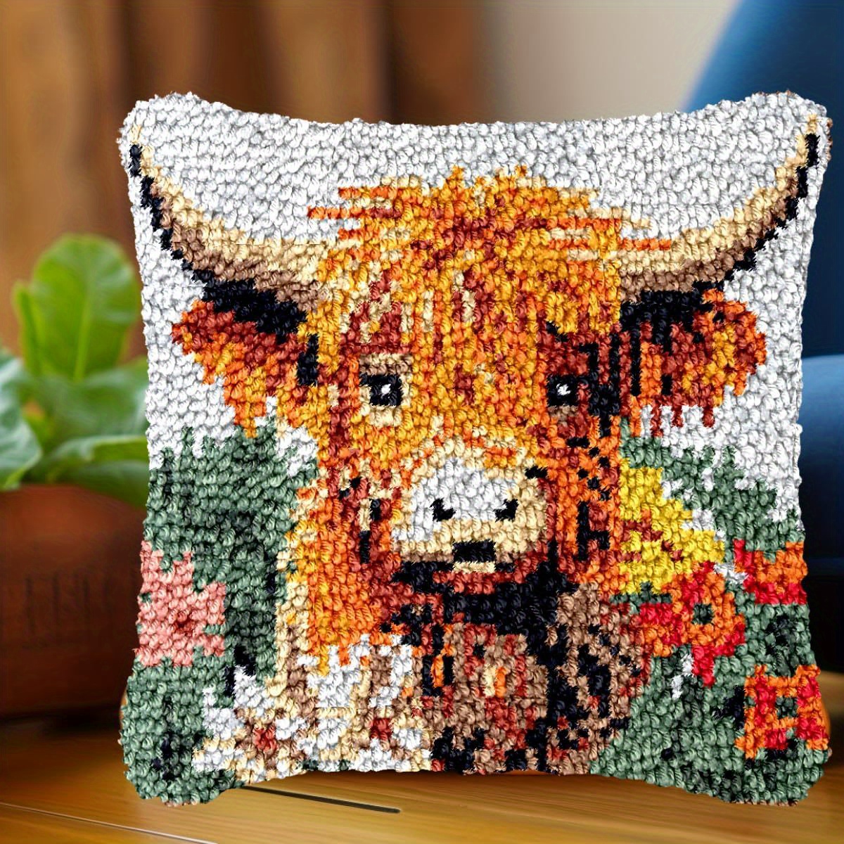 Cute Highland Cow Cattle Latch Hook Kits Pillow Crochet Yarn - Temu