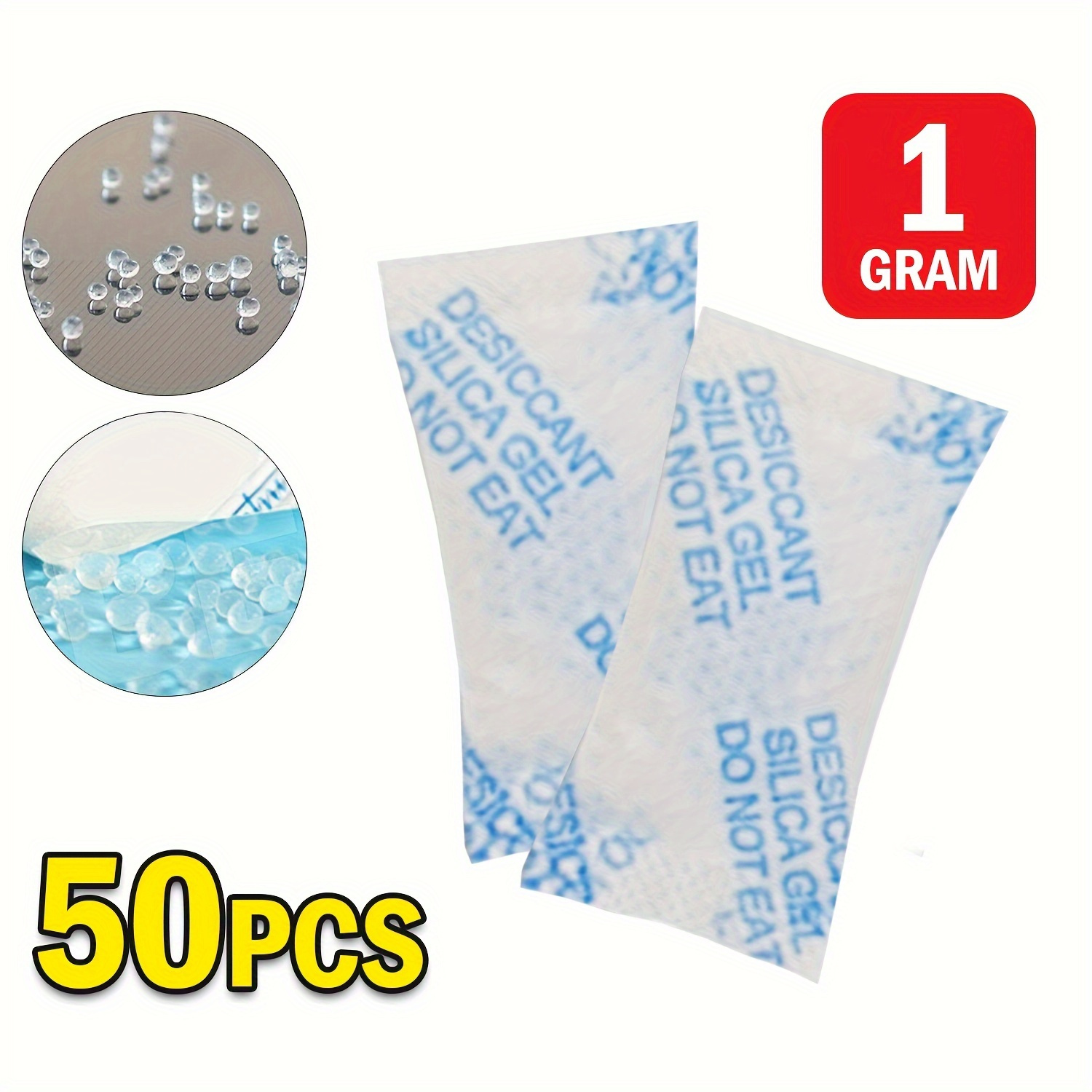 

Value Pack 50pcs/100pcs Dryer Silicone Silica Gel Packets Moisture Absorber Reusable Desiccant