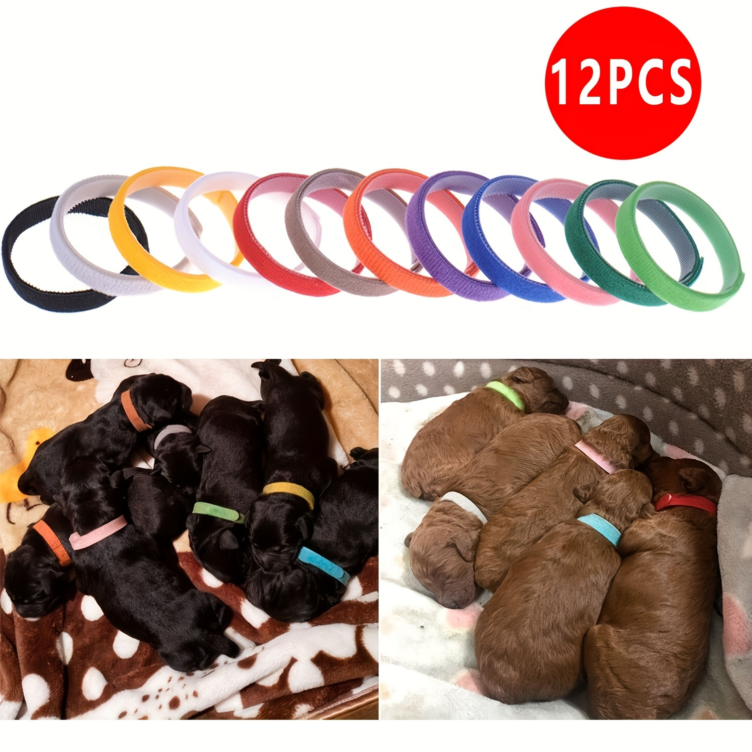 

12pcs Puppy Id Collar Whelping Newborn Pet Collars, Adjustable Identification Collar Id Bands For Newborn Pet Dog Cat