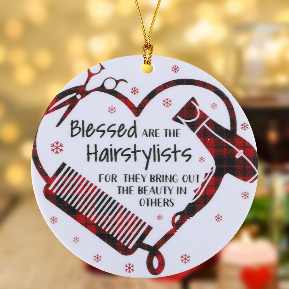 

1pc, Blessed Are The Hairstylists For The Beauty In Barber Hair Dryer Head Comb Round Acrylic Pendant Decoration Wall Hanging Decoration Window Hanging Memorial Decoration