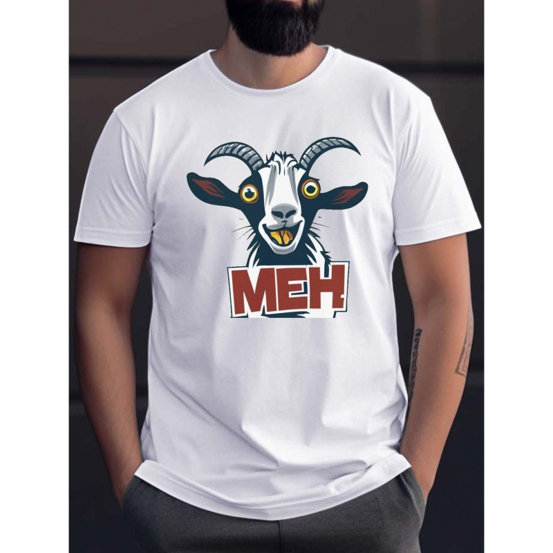 

Cartoon Goat Print T Shirt, Tees For Men, Casual Short Sleeve T-shirt For Summer