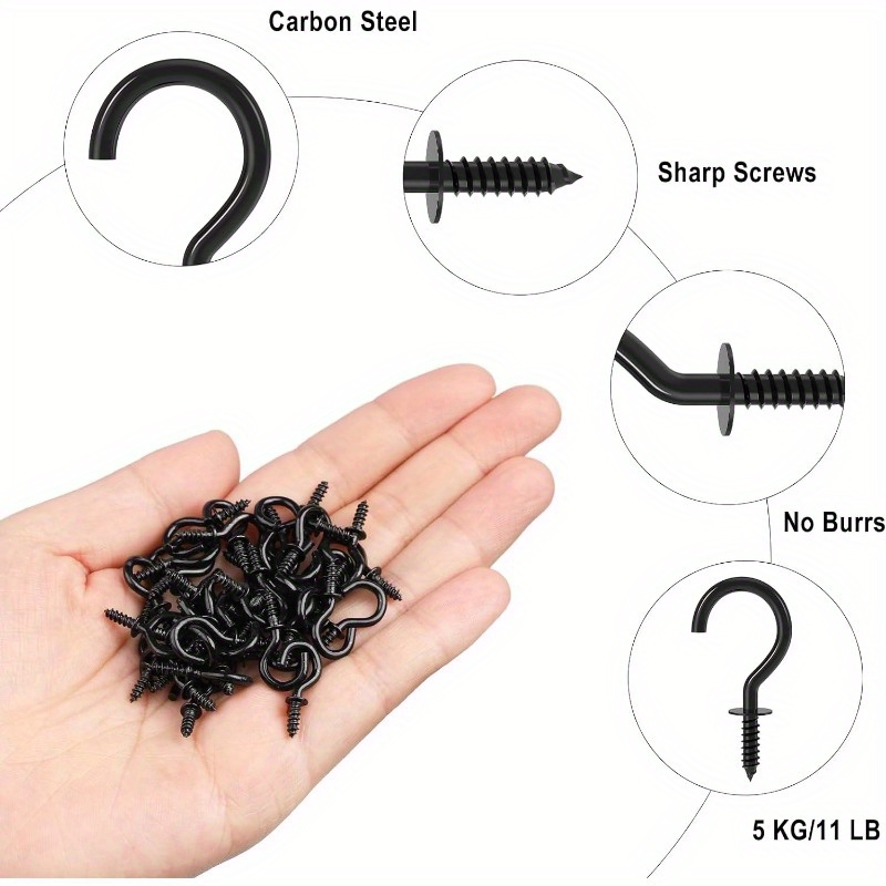 100pcs Small Screw Hooks, 1/2 Inch Black Mini Screw Hooks, Micro Metal  Screw Wood Ceiling Hanging Wall Hook, For Hanging Jewelry Crafts Key Hat  Plant