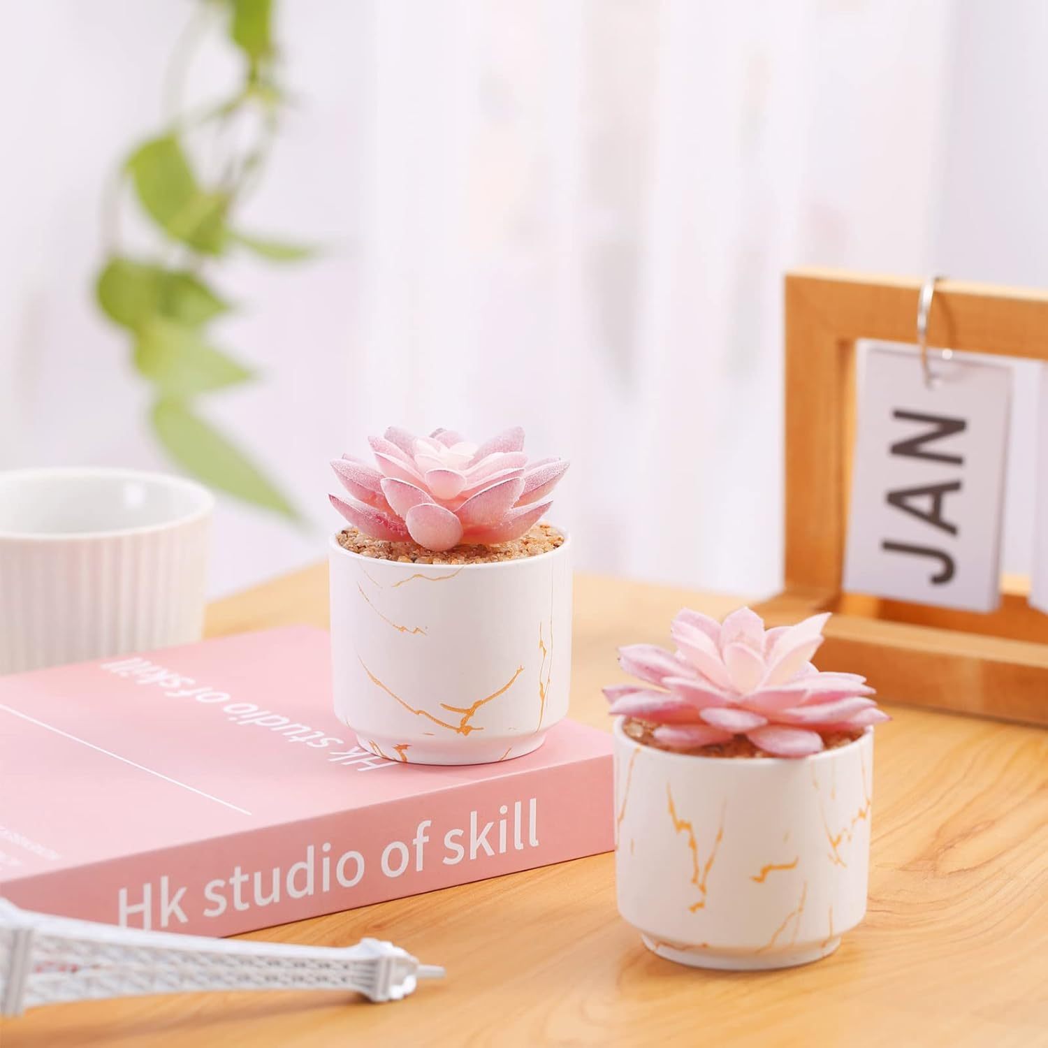 

1pc Succulent Artificial Plants, Cute Fake Succulents White Ceramic Pots, Small Fake Plants For Office, Desk, Bathroom, Bedroom, Shelves And Home Decor