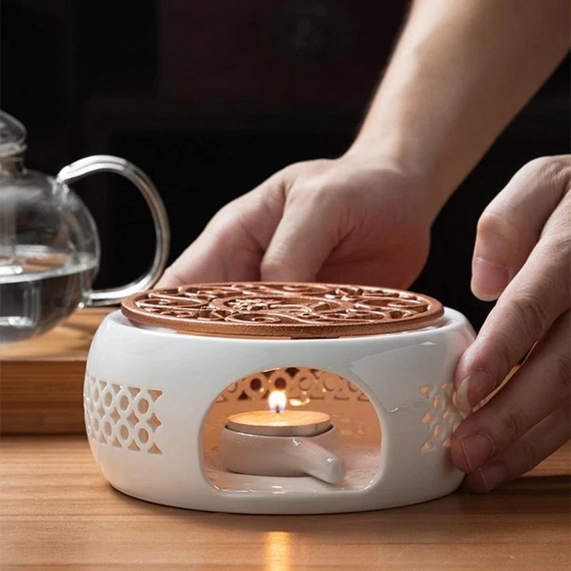 1pc ceramic teapot heater holder for heating tea coffee water candle insulation base teapot warmer for home dorm restaurant hotel office tea accessories details 1