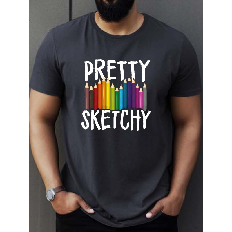 

Pretty Sketchy Print Men's Short Sleeve T-shirts, Comfy Casual Breathable Tops For Men's Fitness Training, Jogging, Men's Clothing