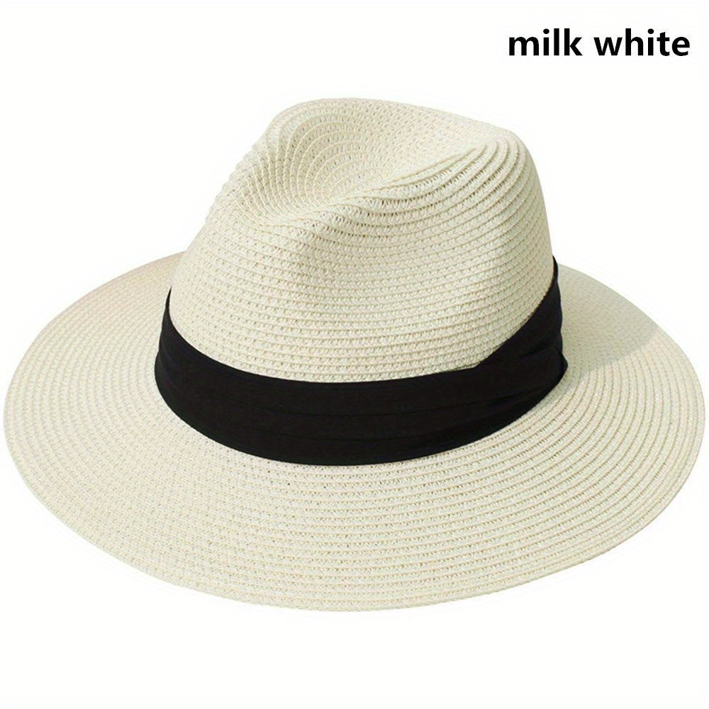 Solid Color unisex Straw Hat Classic Breathable Panama Hats Wide Brim Sun Hat, Bucket Hats Jazz Beach Hats for Women Men,Temu