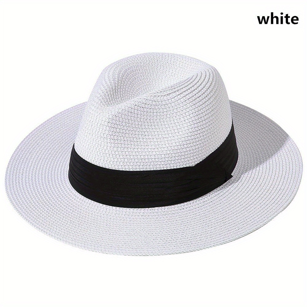 Extra Large Brim Handmade Straw Hat Black White Color Block - Temu
