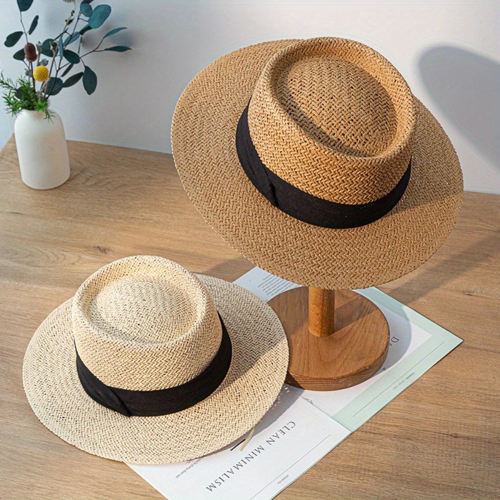 Men's Panama Striped Straw Hat Sun Hat For Adult Ideal - Temu