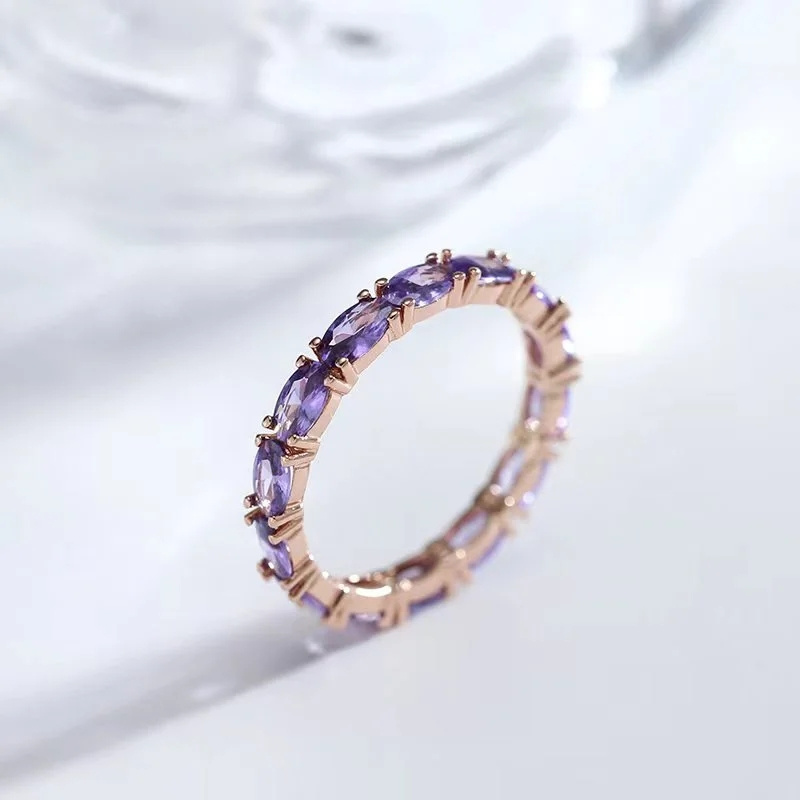 TEMU 1 Anello ovale completo in pietra viola, oro, stile moderno, , anello per feste di adolescenti, regalo , per adolescenti