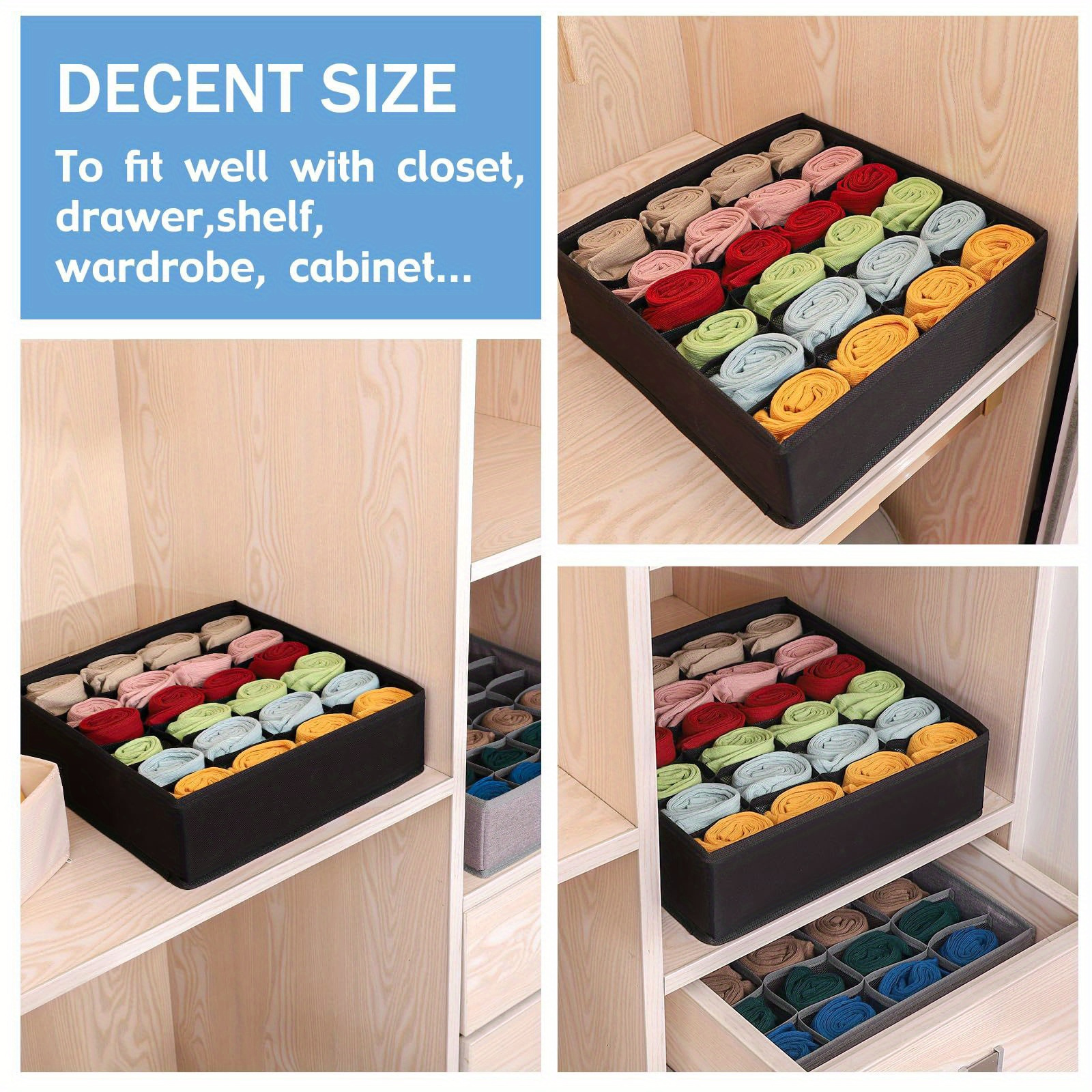 1pc 24 Cells Sock Underwear Organizer Divider, Fabric Foldable Cabinet Closet Organizer And Storage Box, For Storing Socks, Underwear, Ties Halloween, Christmas Gift