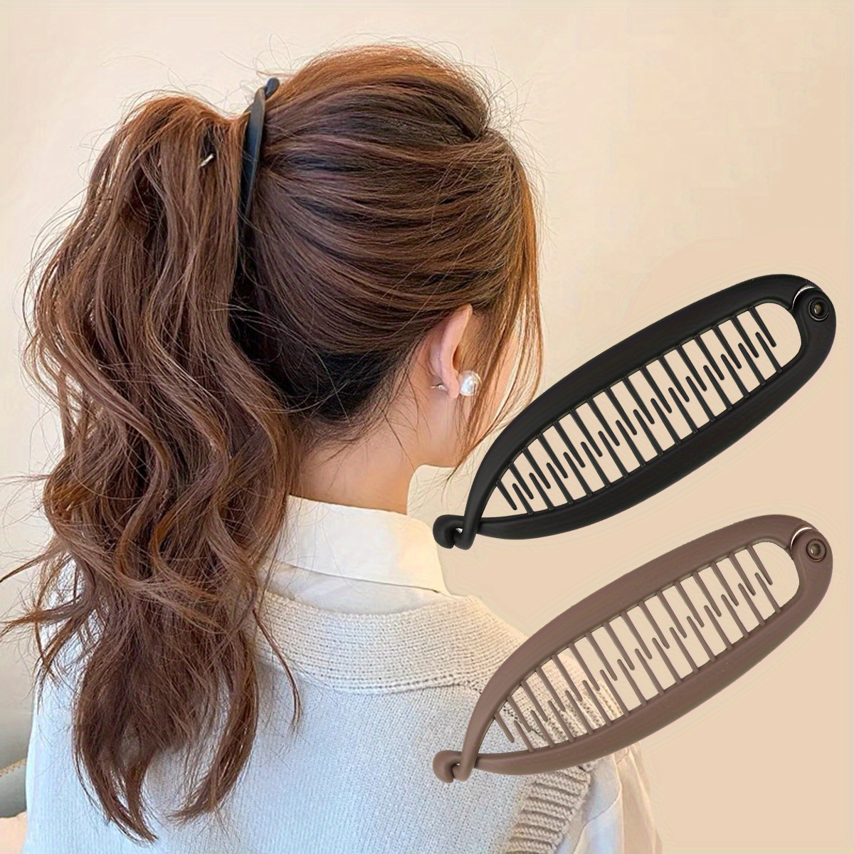 

2pcs Matte Oval Hair Claw Clips Set, Vintage Minimalist , Plastic Combs For Curly Hair, Solid Color Hair Accessories For Women And Girls, Suitable For 14+