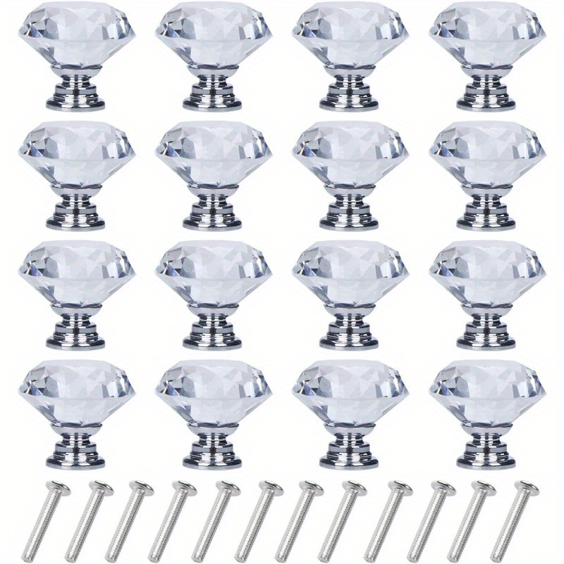 

16pcs Drawer Knobs Diamond Shaped Crystal Glass 30mm Cabinet Knobs Pull Handles