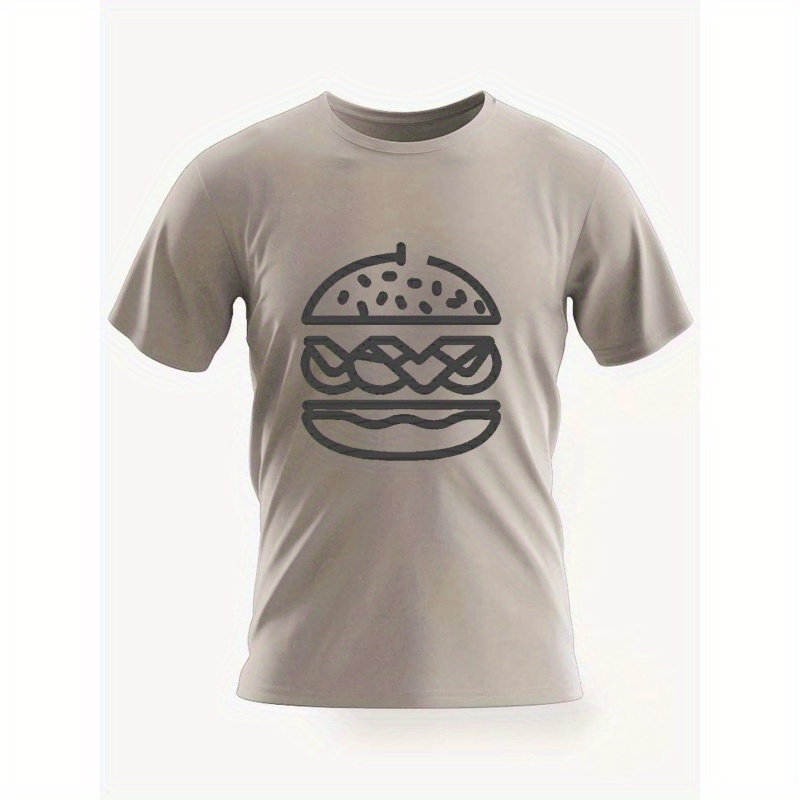 

Burger Icon Print T Shirt, Tees For Men, Casual Short Sleeve T-shirt For Summer