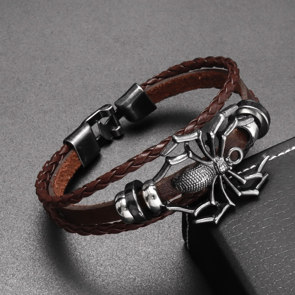 Mens Bracelet, Black Leather hotsell Bracelet, Spider Bracelet